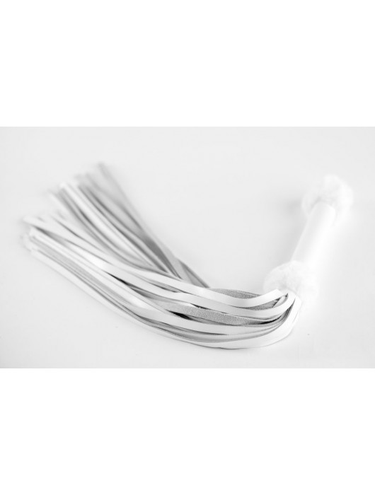 Белая плеть из натуральной кожи с меховой отделкой - 50 см. - БДСМ Арсенал - купить с доставкой в Санкт-Петербурге