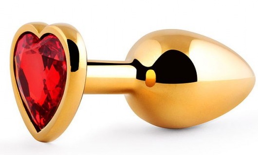 Золотистая анальная пробка с красным стразом-сердечком - 8 см. - Anal Jewelry Plug - купить с доставкой в Санкт-Петербурге
