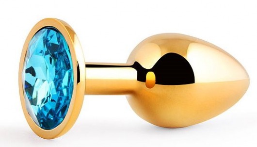 Золотистая анальная пробка с голубым стразом - 7,2 см. - Anal Jewelry Plug - купить с доставкой в Санкт-Петербурге