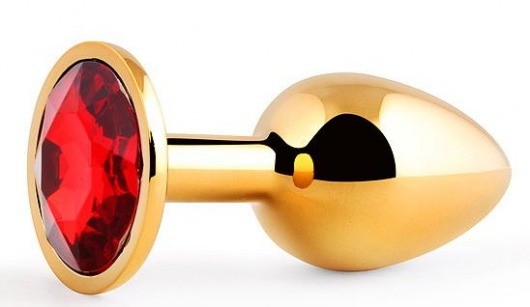 Золотистая анальная пробка с красным стразом - 7,2 см. - Anal Jewelry Plug - купить с доставкой в Санкт-Петербурге