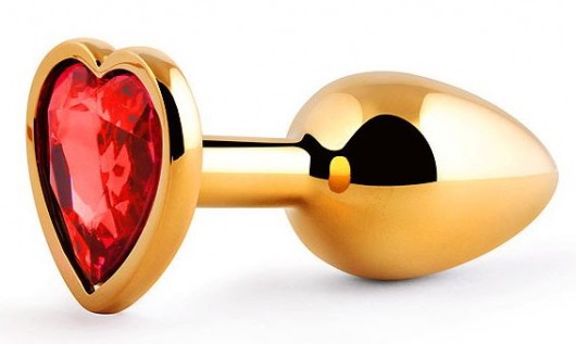 Золотистая анальная пробка с красным стразом-сердечком - 7 см. - Anal Jewelry Plug - купить с доставкой в Санкт-Петербурге