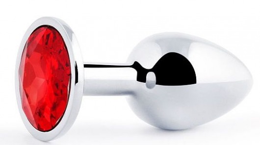 Серебристая анальная пробка с красным стразом - 7,2 см. - Anal Jewelry Plug - купить с доставкой в Санкт-Петербурге