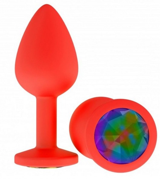 Красная анальная втулка с разноцветным кристаллом - 7,3 см. - Джага-Джага - купить с доставкой в Санкт-Петербурге