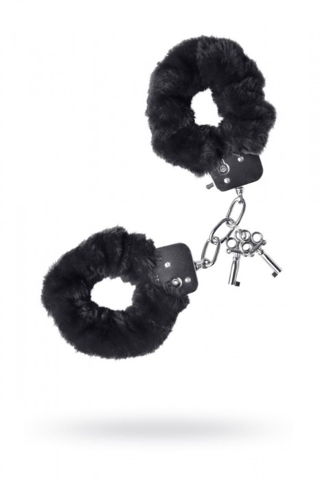 Черные меховые наручники с металлическим крепежом - Штучки-дрючки - купить с доставкой в Санкт-Петербурге