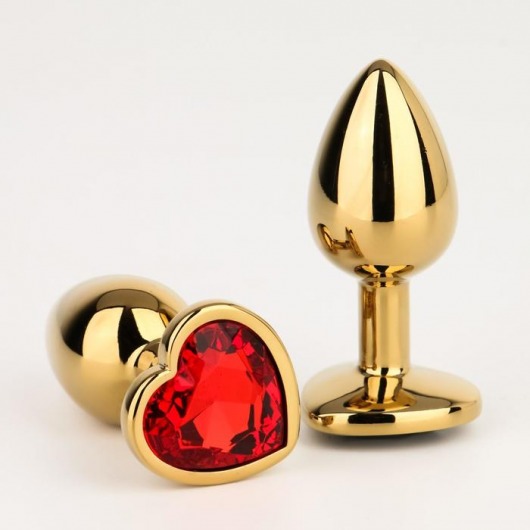 Золотистая анальная пробка с красным кристаллом в форме сердца - 7 см. - Сима-Ленд - купить с доставкой в Санкт-Петербурге