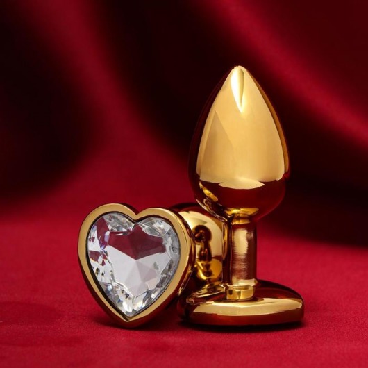 Золотистая анальная пробка с прозрачным кристаллом в форме сердца - Сима-Ленд - купить с доставкой в Санкт-Петербурге
