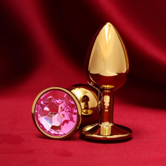 Золотистая анальная пробка с розовым кристаллом - Сима-Ленд - купить с доставкой в Санкт-Петербурге