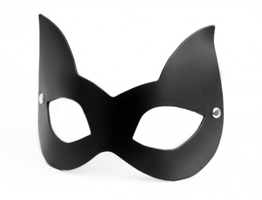 Черная кожаная маска с прорезями для глаз и ушками - БДСМ Арсенал - купить с доставкой в Санкт-Петербурге