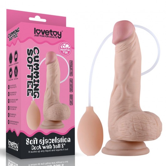 Телесный фаллоимитатор с имитацией эякуляции Soft Ejaculation Cock With Ball 8 - 17,8 см. - Lovetoy