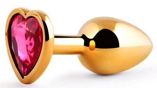 Золотистая анальная пробка с малиновым кристаллом-сердечком - 7 см. - Anal Jewelry Plug - купить с доставкой в Санкт-Петербурге