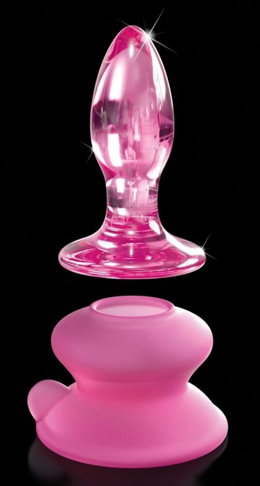 Розовая стеклянная пробка Icicles №90 с силиконовой присоской - 8 см. - Pipedream