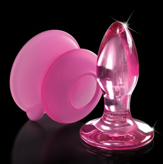 Розовая стеклянная пробка Icicles №90 с силиконовой присоской - 8 см. - Pipedream