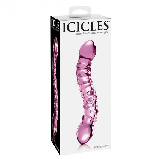 Розовый стеклянный двухголовый стимулятор Icicles №55 - 19,5 см. - Pipedream