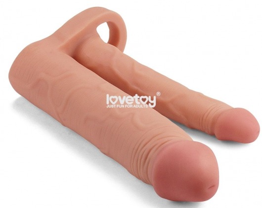 Телесная насадка для двойного проникновения Add 2 Pleasure X Tender Double Penis Sleeve - 20 см. - Lovetoy - в Санкт-Петербурге купить с доставкой