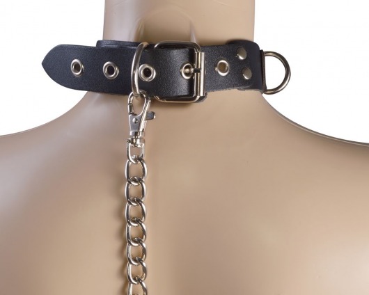 Черный кожаный ошейник Big Ring - Sitabella - купить с доставкой в Санкт-Петербурге