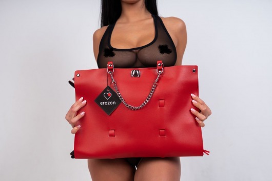 Оригинальный БДСМ-набор из 9 предметов в красной кожаной сумке - Erozon - купить с доставкой в Санкт-Петербурге