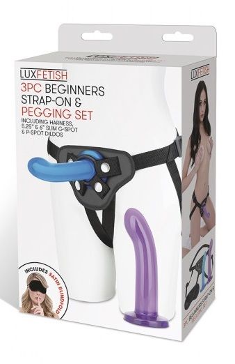 Страпон унисекс Beginners Strap-On с 2 насадками - 15 и 13 см. - Lux Fetish - купить с доставкой в Санкт-Петербурге