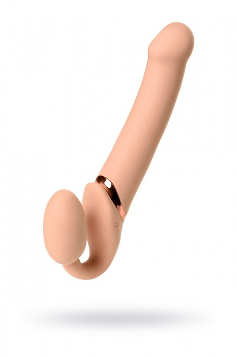 Телесный безремневой вибрострапон Vibrating Bendable Strap-On L - Strap-on-me - купить с доставкой в Санкт-Петербурге