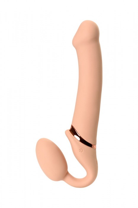 Телесный безремневой вибрострапон Vibrating Bendable Strap-On L - Strap-on-me - купить с доставкой в Санкт-Петербурге