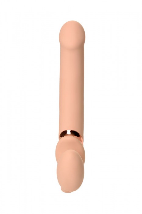 Телесный безремневой вибрострапон Vibrating Bendable Strap-On L - Strap-on-me - купить с доставкой в Санкт-Петербурге