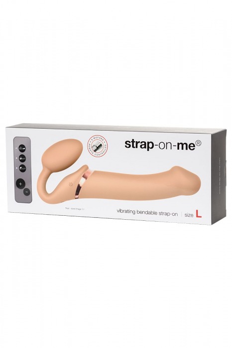 Телесный безремневой вибрострапон Vibrating Bendable Strap-On L - Strap-on-me - купить с доставкой в Санкт-Петербурге