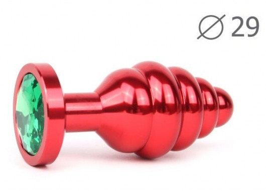 Красная анальная втулка с зеленым кристаллом - 7,1 см. - Anal Jewelry Plug