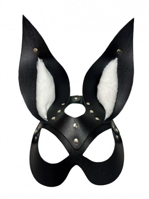 Черная маска зайки с белым мехом на ушках Miss Bunny - БДСМ Арсенал - купить с доставкой в Санкт-Петербурге