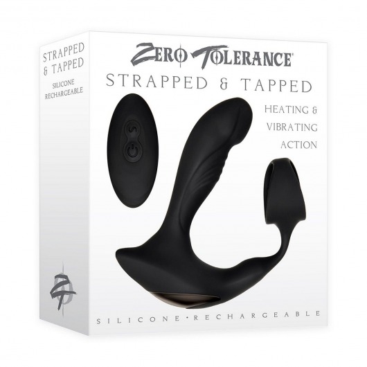 Черный вибромассажер простаты с эрекционным кольцом Strapped   Tapped - Zero Tolerance - в Санкт-Петербурге купить с доставкой