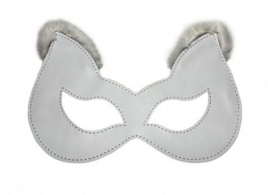 Белая маска из натуральной кожи с мехом на ушках - БДСМ Арсенал - купить с доставкой в Санкт-Петербурге