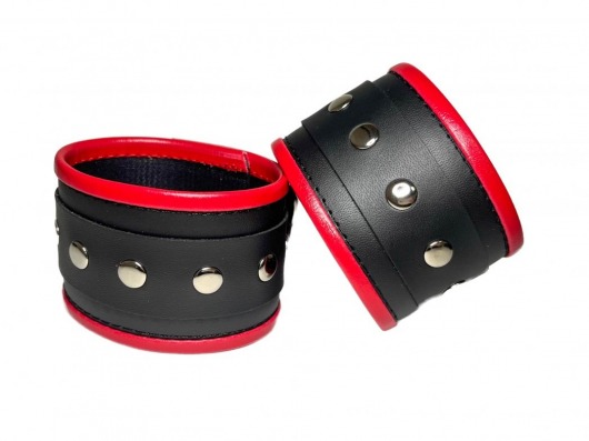 Черно-красные наручники из эко-кожи - БДСМ Арсенал - купить с доставкой в Санкт-Петербурге