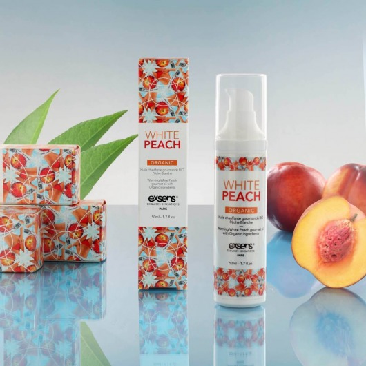 Разогревающее массажное масло Gourmet White Peach Organic с органическими ингредиентами - 50 мл. - Exsens - купить с доставкой в Санкт-Петербурге