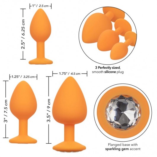 Набор из трёх оранжевых анальных пробок с кристаллом Cheeky Gems - California Exotic Novelties