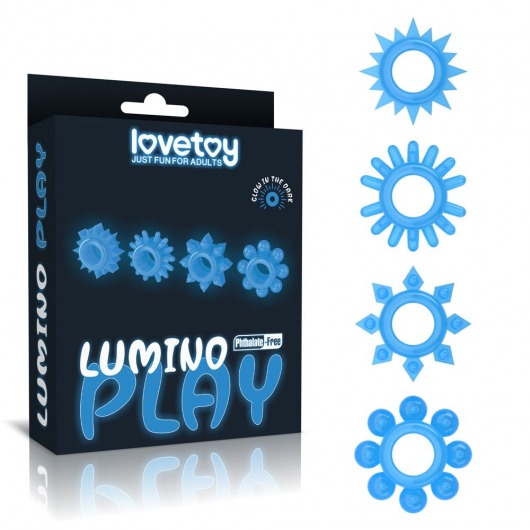 Набор из 4 голубых, светящихся в темноте эрекционных колец Lumino Play - Lovetoy - в Санкт-Петербурге купить с доставкой
