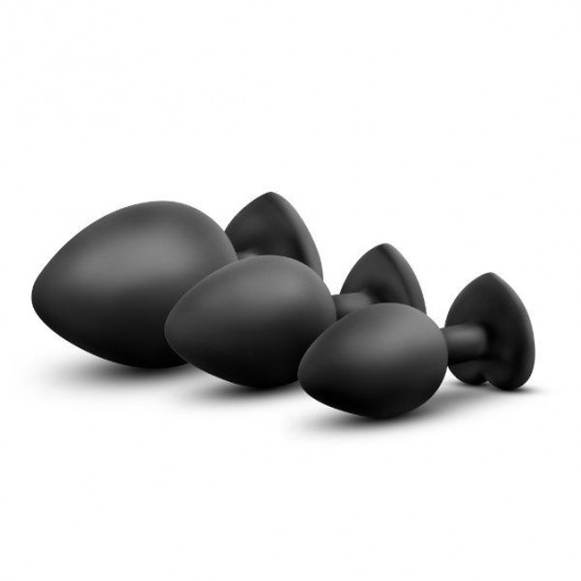 Набор из 3 черных анальных пробок с радужным кристаллом Bling Plugs Training Kit - Blush Novelties