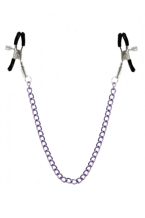 Зажимы для сосков с фиолетовой цепочкой Sweet Caress Nipple Chain - Sweet Caress - купить с доставкой в Санкт-Петербурге