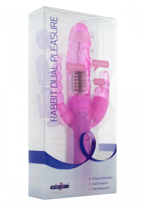 Розовый вибратор RABBIT DUAL PLEASURE с клиторальным и анальным стимуляторами - 22 см. - Seven Creations