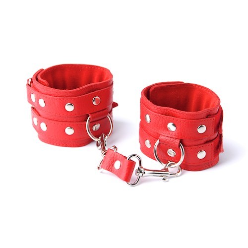 Красные кожаные наручники с велюровой подкладкой - Sitabella - купить с доставкой в Санкт-Петербурге