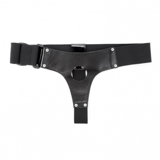Чёрные лаковые трусики для страпона - БДСМ Арсенал - купить с доставкой в Санкт-Петербурге