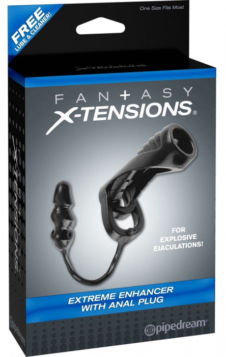 Чёрная насадка с анальной втулкой Extreme Enhancer with Anal Plug - 9,6 см. - Pipedream - в Санкт-Петербурге купить с доставкой
