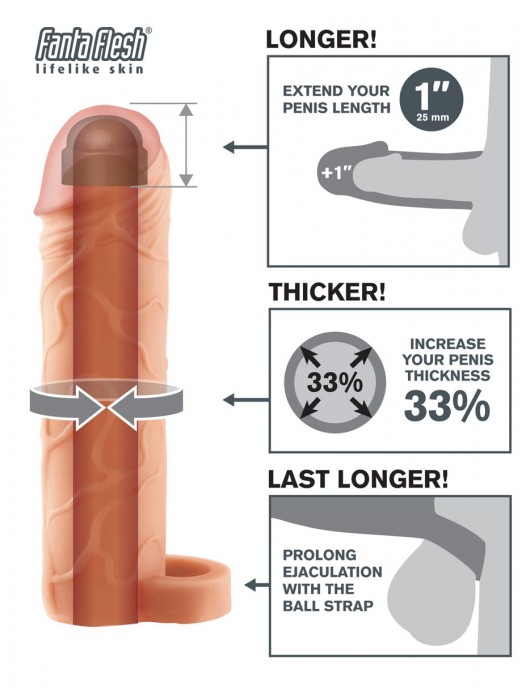 Телесная насадка с кольцом Perfect 1 Extension with Ball Strap - 17 см. - Pipedream - в Санкт-Петербурге купить с доставкой