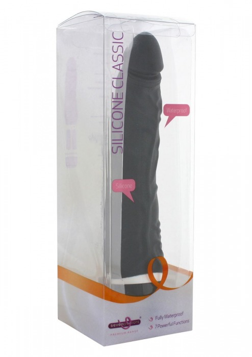 Чёрный силиконовый вибратор CLASSIC SLIM - 21 см. - Seven Creations
