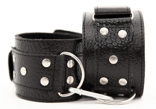 Чёрные кожаные наручники - БДСМ Арсенал - купить с доставкой в Санкт-Петербурге