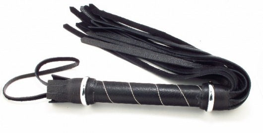 Чёрная кожаная плётка с белой строчкой на рукояти - БДСМ Арсенал - купить с доставкой в Санкт-Петербурге