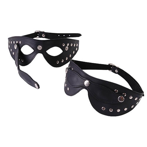Чёрная кожаная маска с велюровой подкладкой - Sitabella - купить с доставкой в Санкт-Петербурге