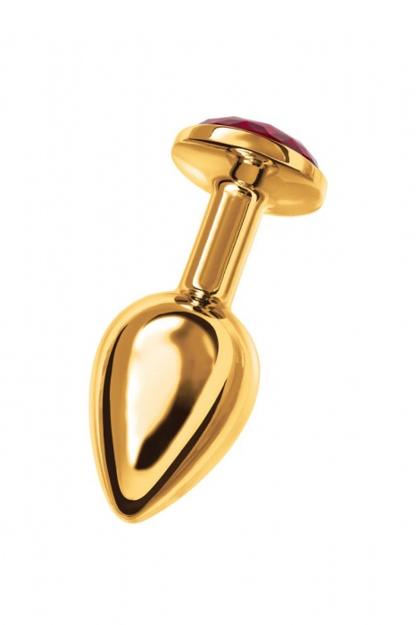 Малая золотистая анальная втулка с красным кристаллом - 6 см. - ToyFa - купить с доставкой в Санкт-Петербурге