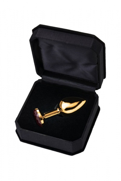 Малая золотистая анальная втулка с красным кристаллом - 6 см. - ToyFa - купить с доставкой в Санкт-Петербурге