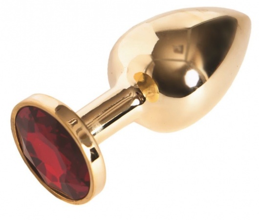 Малая золотистая анальная втулка с красным кристаллом - 6 см. - ToyFa - купить с доставкой в Санкт-Петербурге