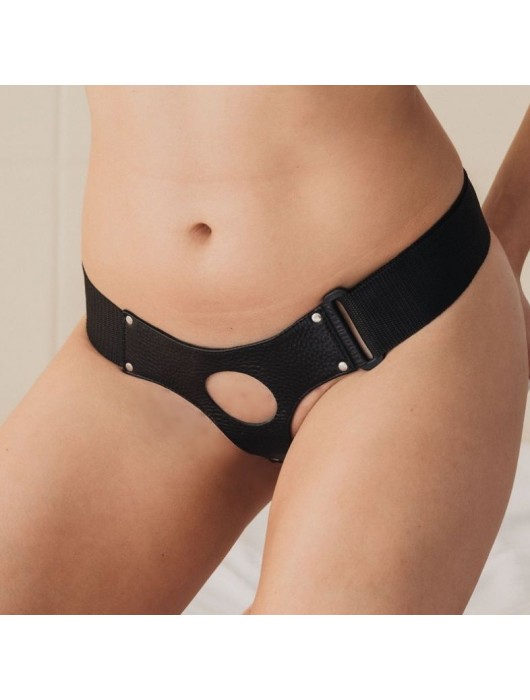 Чёрные кожаные трусики для больших насадок - БДСМ Арсенал - купить с доставкой в Санкт-Петербурге