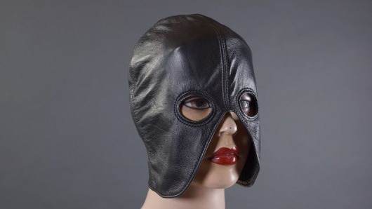 Чёрный кожаный полушлем с прорезями для глаз - Подиум - купить с доставкой в Санкт-Петербурге