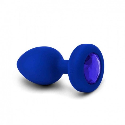 Синяя вибропробка Vibrating Jewel Plug L/XL - 11 см. - b-Vibe